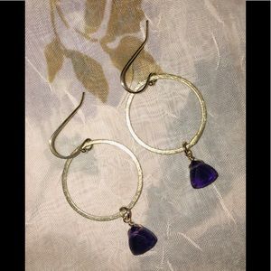 Genuine Amethyst, Sterling Vermeil pierced earring